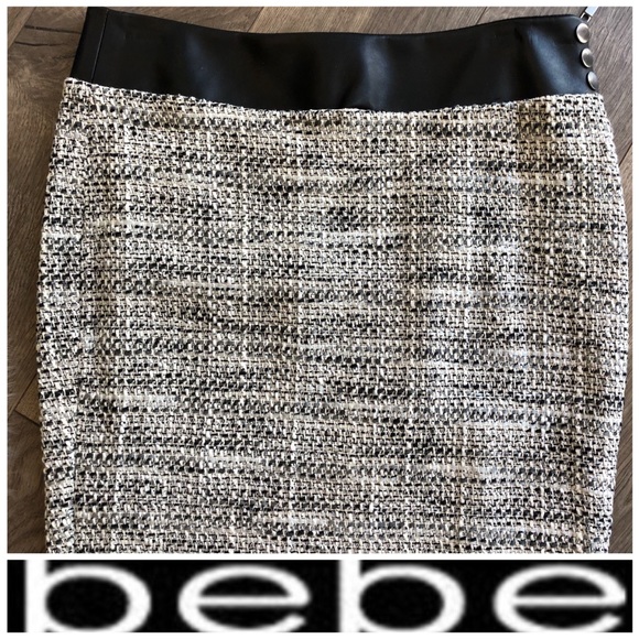 bebe Dresses & Skirts - ‼️BEBE Tweed w/Leather Trim Skirt